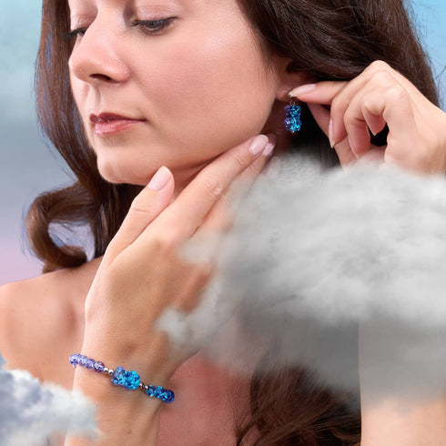 Tanzanite | .925 Sterling Silver | Firefly Glass Bear Drop Stud Earrings